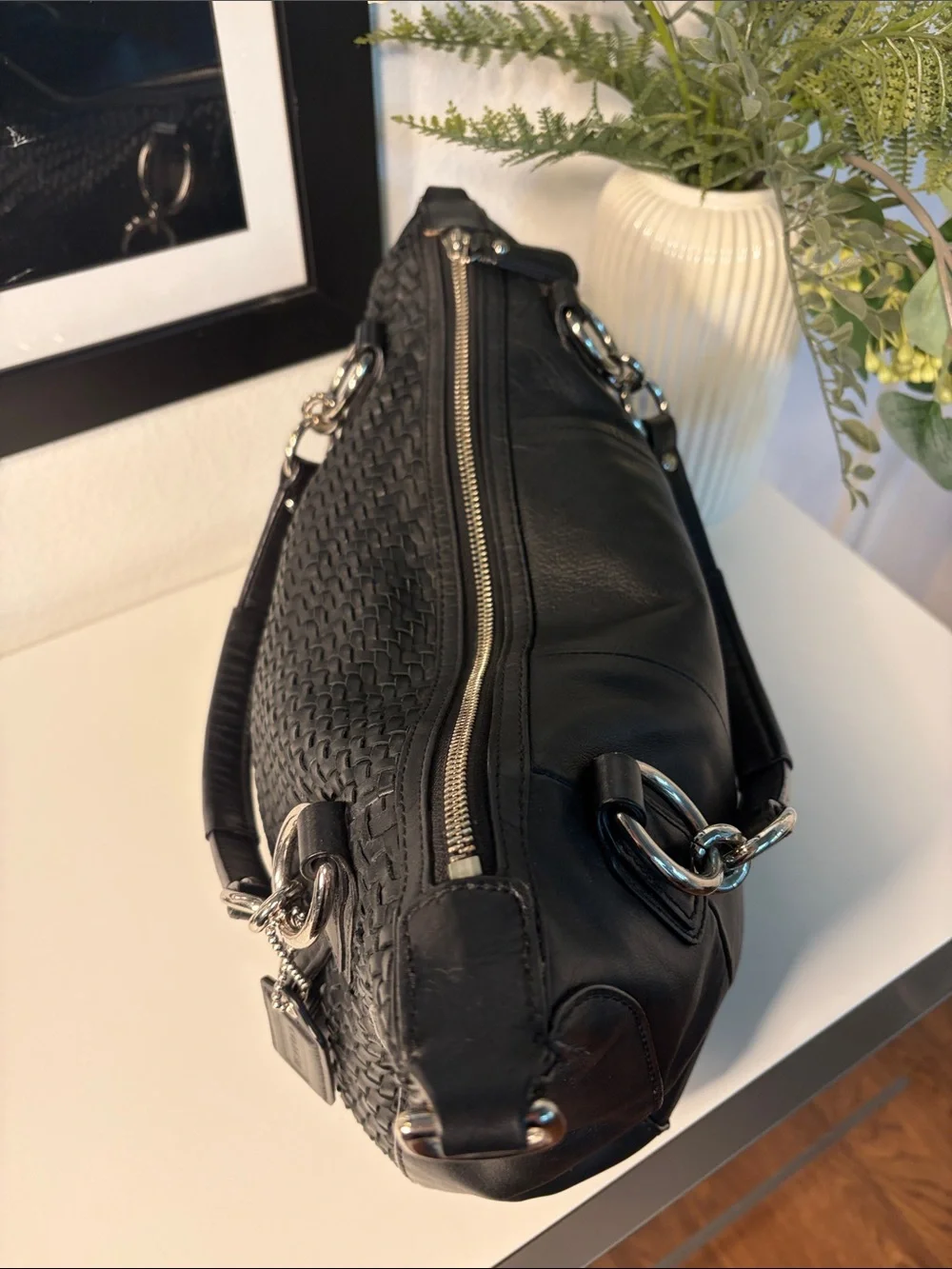 Coach Kristin Woven Leather Round Satchel